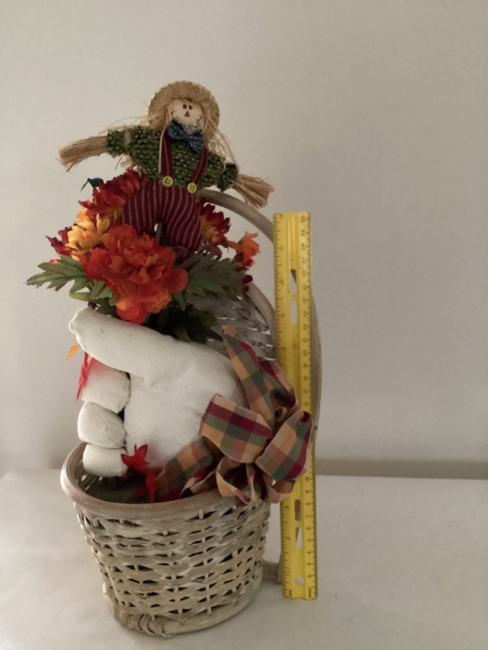 Fall flower bouquet in a fist in a basket arrangement to hang or stand